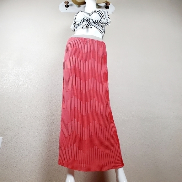 For Cynthia Orange Coral Long Maxi Pleated Skirt SALE - Picture 3 of 8